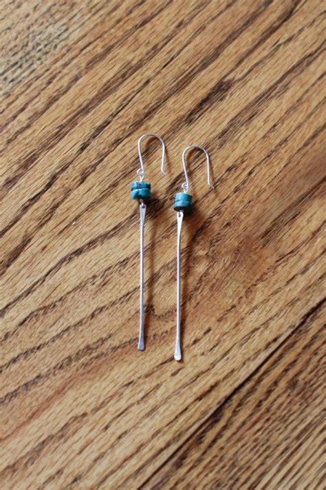 Items Similar To Silver Bar Earrings With Turquoise Discs On Etsy
