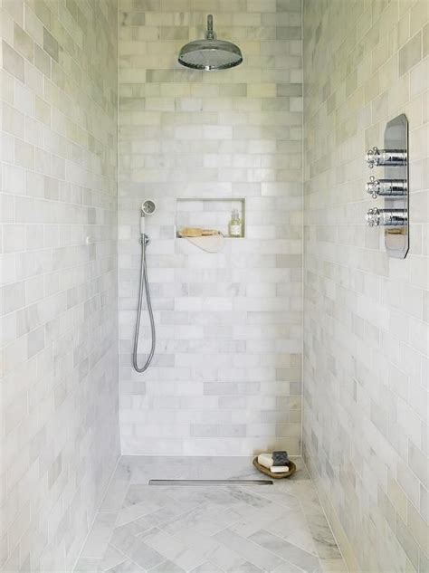 Are these 6x12 subway tiles marble or not? Gorgeous marble walk-in shower is clad in honed marble ...