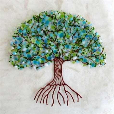 Fused Glass Plate Tree Of Life Glass Platter Turquoise Blue Etsy