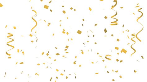 Many Golden Confetti And Ribbon On White Background For Celebration