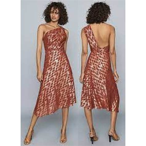Reiss Dresses Reiss Delilah Red Metallic One Shoulder Midi Dress