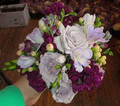 Mixed Purple Bouquet With Lavender Mini Roses Stock Freshia And