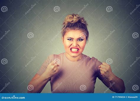 Angry Young Woman With Fists Up Screaming Stock Photo Image Of Girl