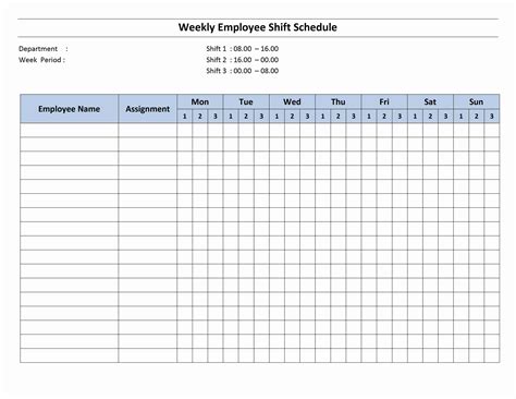 Weekly 8 Hour Shift Schedule