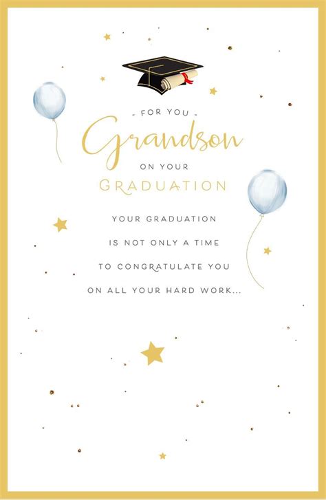 Graduation Card Grandson Blue Balloons And Gold Stars Mortarboard And