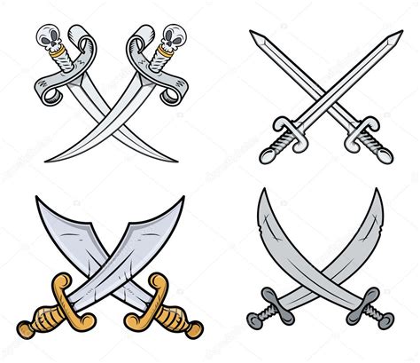 Conjunto De Espadas Cruzadas Ilustraci N De Vectores De Dibujos Animados Vector De Stock