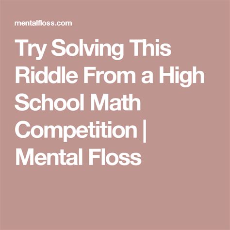 Try Solving This Riddle From A High School Math Competition Math