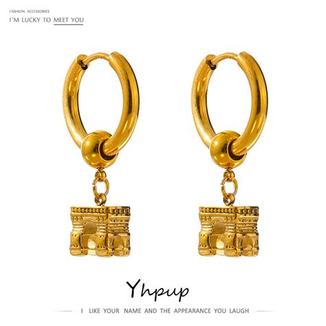 Yhpup Statement Stainless Steel Jewelry Fashion Gold 18 K Plated Metal Geometric Hoop Earrings