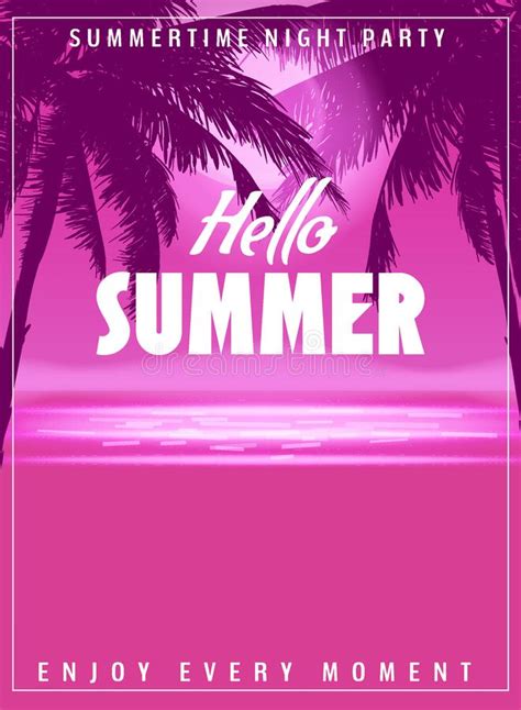 Hello Summer Party Poster Design Template Flyer Summertime Beach