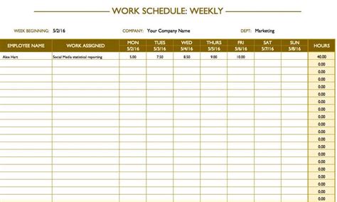 Weekly Employee Work Schedule Template Excel Download Free
