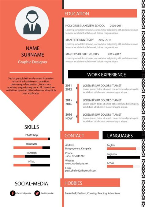 Editable professional layouts & formats with example cv content. Orange-Black professional Resume/ CV/ Curriculum #resume #cv #curriculum #template #graphic # ...