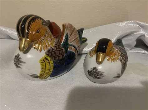 Japanese Antique Kutani Yaki Porcelain Okimono Ornament Ducks Or