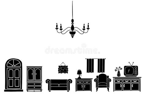 Home Decoration Silhouette Sketch Style Doodle Interior Furniture Set