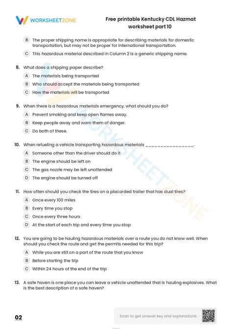 Free printable Kentucky CDL Hazmat practice test | Worksheet Zone
