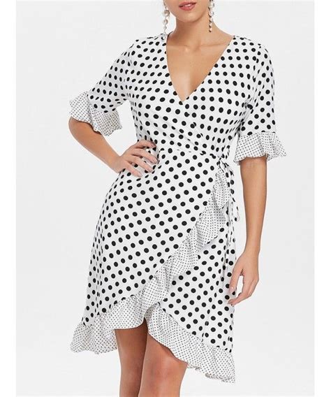Buy Polka Dot Ruffled Wrap Dress White And Discover More