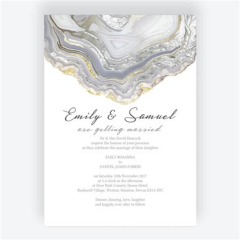 Agate Crystal Silver Grey Wedding Invitation From £100 Each