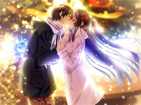 Male And Female Anime Characters Illustration Kissing Couple HD Wallpaper Wallpaper Flare