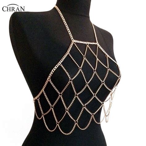 chran chain crop top chainmail edm rave bralette harness chain necklace coachella wear sexy