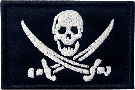 Pirate Flag Military Morale Fastener Hook And Loop Patch White And Black