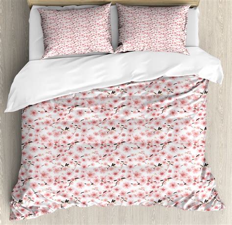 Cherry Blossom King Size Duvet Cover Set 3d Illustrated Sakura Tree