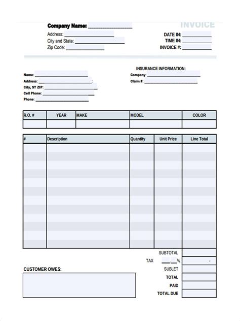 Free Printable Invoice Sheets