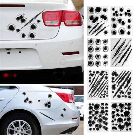 Car Decorative Accessory Cool 3d Simulation Bullet Holes Scratch Decal