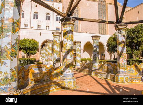 naples italy on 11 13 2016 the beautiful cloister of santa chiara monastery with its