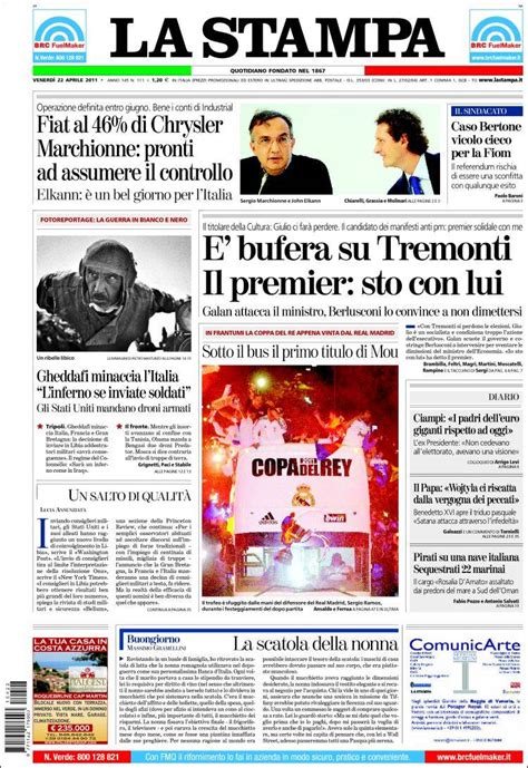 Newspaper La Stampa Italy Newspapers In Italy Friday S Edition April 22 Of 2011