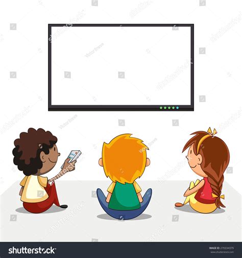 Kids Watching Tv Blank Screen Vector Royalty Free Stock Vector