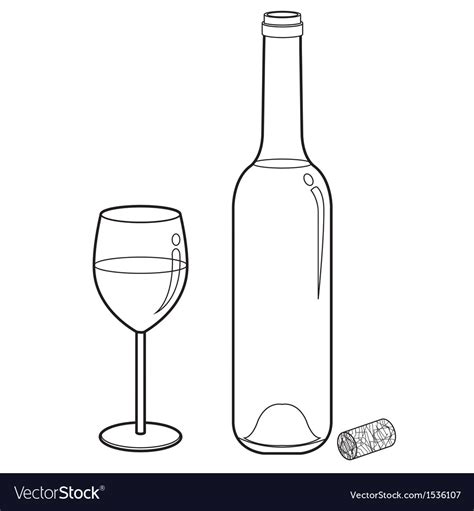 Wine Glass And Bottle Outline Royalty Free Vector Image
