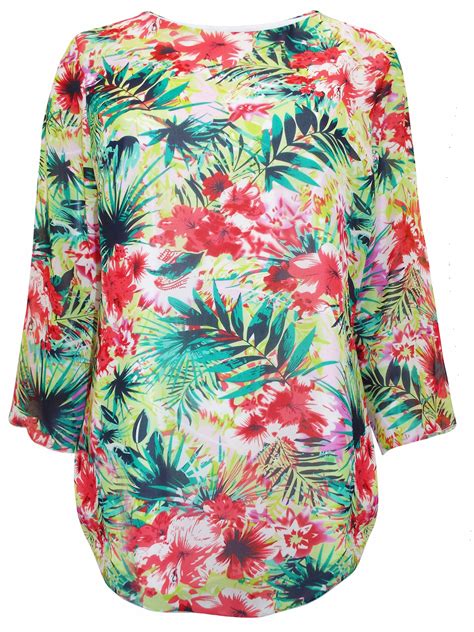 Zuri Zuri Lime Hibiscus Printed 34 Sleeve Top Size Small To Xlarge