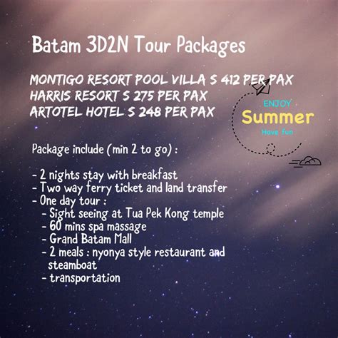 Batam 3d2n Tour Package Hobbies And Toys Books And Magazines Travel