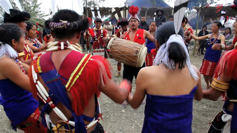 India December 2012 Tribesmen From The Ao Tribe Dancing At Tribal Hornbill Festival Nagaland