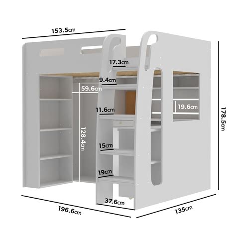 High Sleeper Loft Bed With Desk And Wardrobe In White Carter