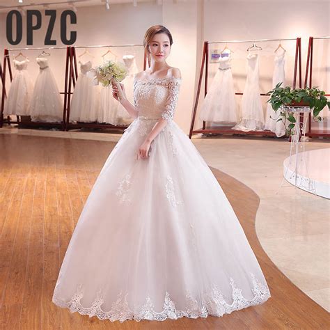 Korean Style 2018 New Arrival High Grade Lace Wedding Dress Boat Neck