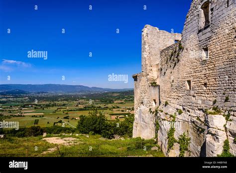 France Provence Vaucluse Lacoste Castle Ruin Lacoste Stock Photo