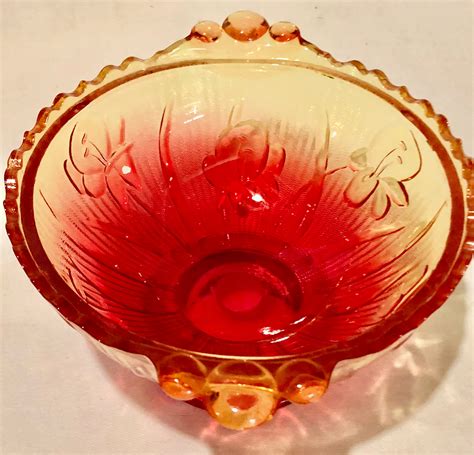 Antique Amberina Iris Depression Glass Bowl
