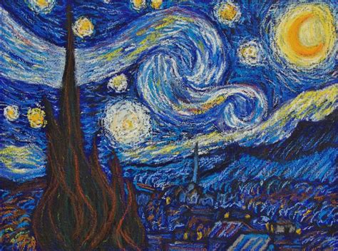 Starry Night In Oil Pastels By Davepuls Ölpastell
