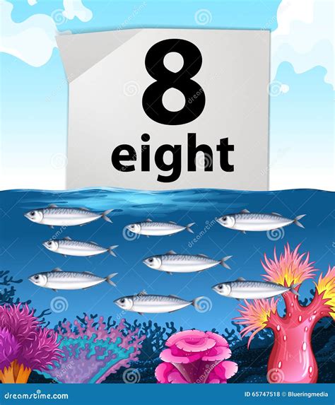 Nummer Acht Acht Vissen Onderwater Zwemmen Vector Illustratie Illustratie Bestaande Uit