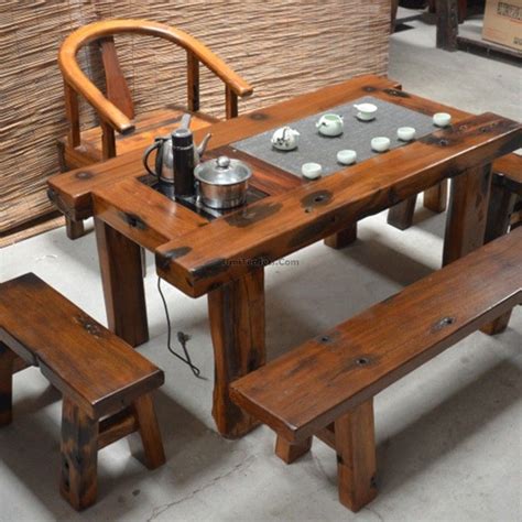 Ship Wood Chinese Gongfu Tea Table With Benches Tea Table Tea Table