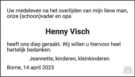 Henny Hendrik Geert Visch Overlijdensbericht En