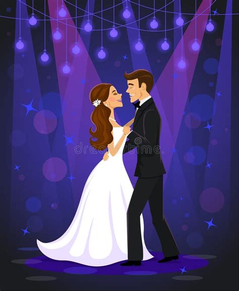 Just Married Couple Bride And Groom Dancing Stock Illustration