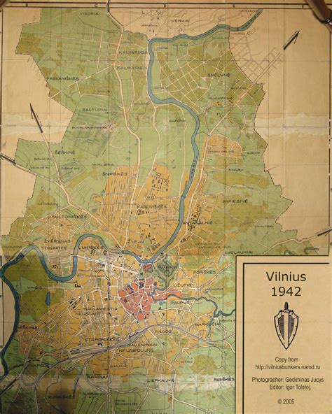 Vilnius City Map 1942 Includes Narrow Gauge Railway From Burbiškės To