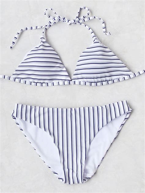 Striped Print Triangle Bikini Set Bikinis Triangle Bikini Set Hot Sex