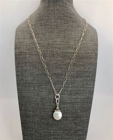 White Freshwater Coin Pearl Necklace On Bali Silver Chain Etsy