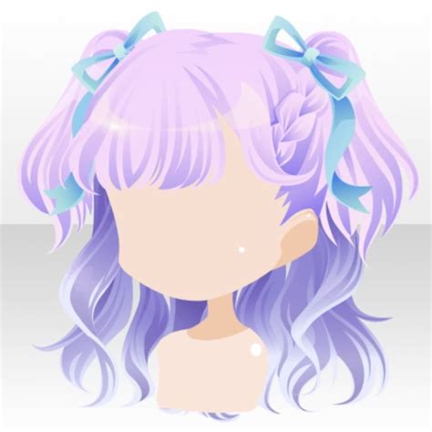 An Anime Girl With Long Purple Hair And Blue Bows On Her Head Is
