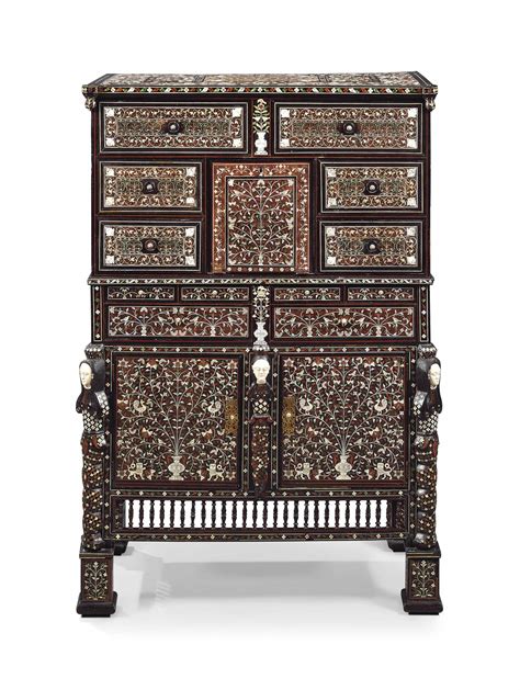 an indo portuguese ebony indian rosewood ivory and bone inlaid cabinet on stand goa late