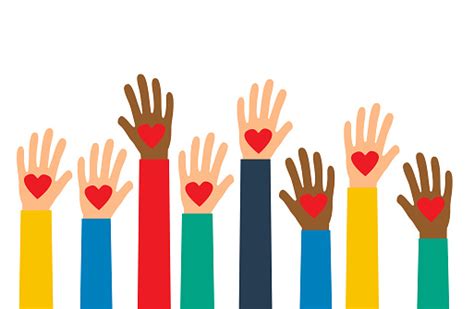 Hands With Hearts Raised Hands Volunteering Concept Vector Illustration