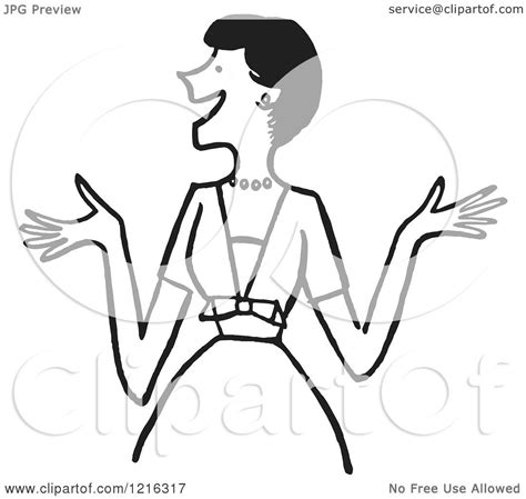 Cartoon Of A Retro Outgoing Happy Lady Expressing Excitement Or Making