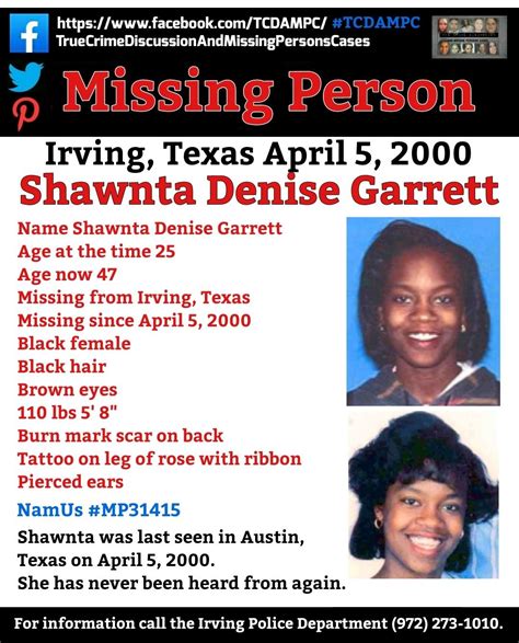 shawntadenisegarrett missing texas 4 5 2000 tcdampc unsolved disappeared brown eyes